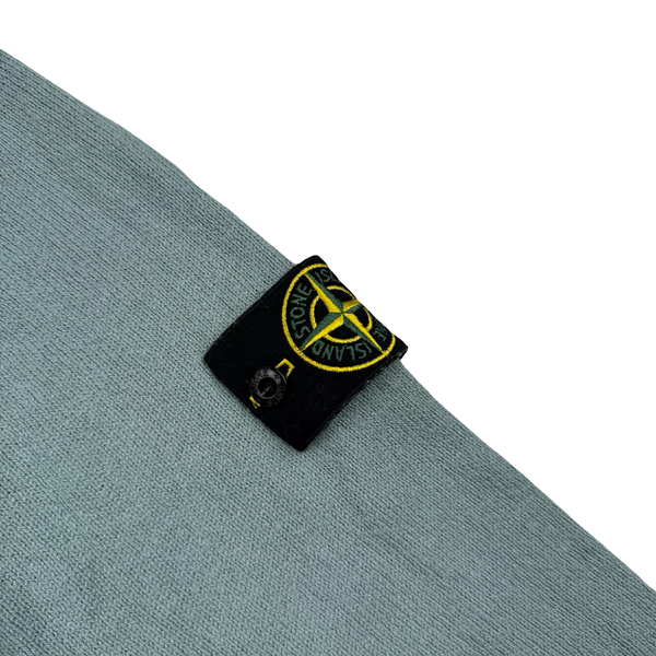 Stone Island 2023 Duck Egg Blue Cotton Knit Collared Quarter Zip Jumper - Large