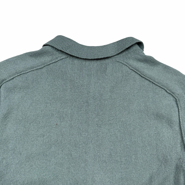 Stone Island 2023 Duck Egg Blue Cotton Knit Collared Quarter Zip Jumper - Large