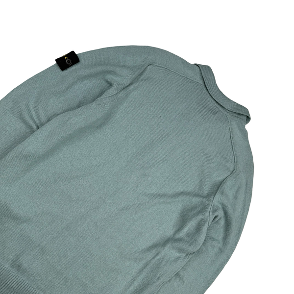 Stone Island 2023 Duck Egg Blue Cotton Knit Collared Quarter Zip Jumper - Large