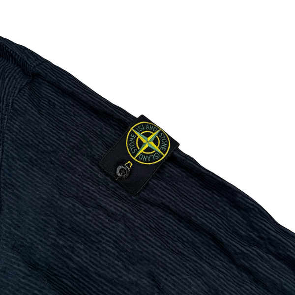 Stone Island 2025 Navy Crinkled Corduroy Zip Up Overshirt - Large