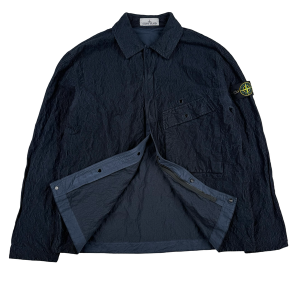 Stone Island 2025 Navy Crinkled Corduroy Zip Up Overshirt - Large