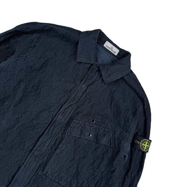 Stone Island 2025 Navy Crinkled Corduroy Zip Up Overshirt - Large