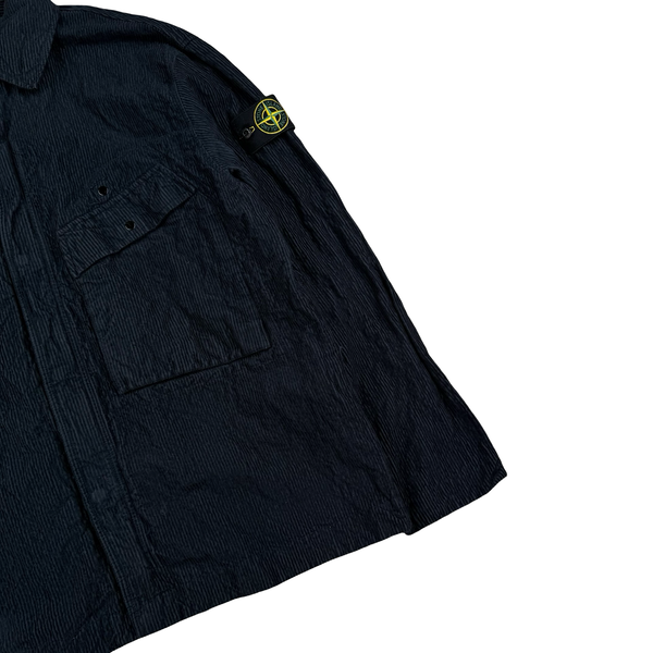 Stone Island 2025 Navy Crinkled Corduroy Zip Up Overshirt - Large