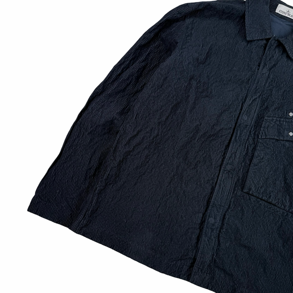 Stone Island 2025 Navy Crinkled Corduroy Zip Up Overshirt - Large