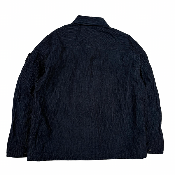 Stone Island 2025 Navy Crinkled Corduroy Zip Up Overshirt - Large
