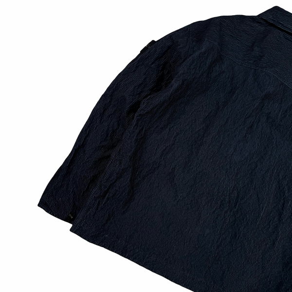 Stone Island 2025 Navy Crinkled Corduroy Zip Up Overshirt - Large