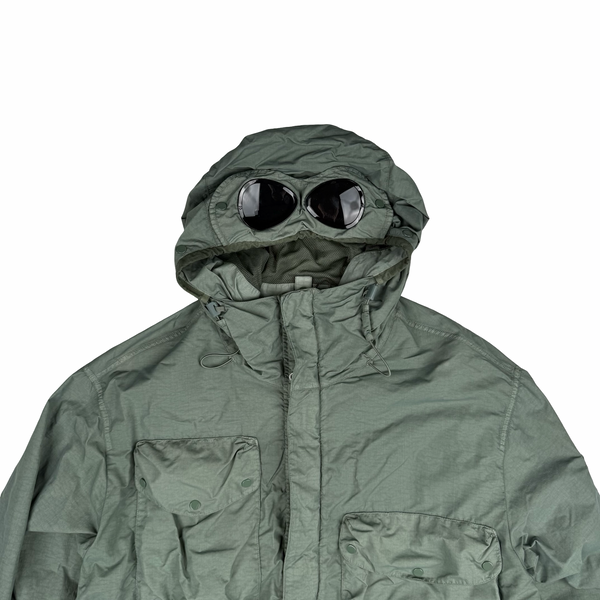 CP Company Sage Green Flatt Nylon Hooded Multi Pocket Goggle Jacket - Large