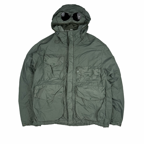 CP Company Sage Green Flatt Nylon Hooded Multi Pocket Goggle Jacket - Large