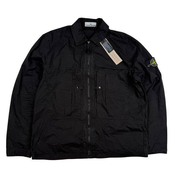 Stone Island 2026 Black Ripstop Cotton Full Zip Overshirt - Medium