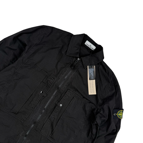 Stone Island 2026 Black Ripstop Cotton Full Zip Overshirt - Medium