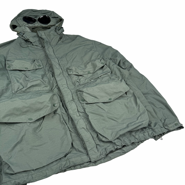 CP Company Sage Green Flatt Nylon Hooded Multi Pocket Goggle Jacket - Large