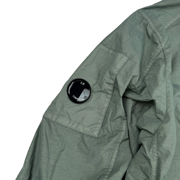 CP Company Sage Green Flatt Nylon Hooded Multi Pocket Goggle Jacket - Large