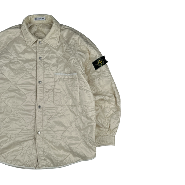 Stone Island 1999 Vintage Cream White Buttoned Quilted Overshirt Jacket - XL