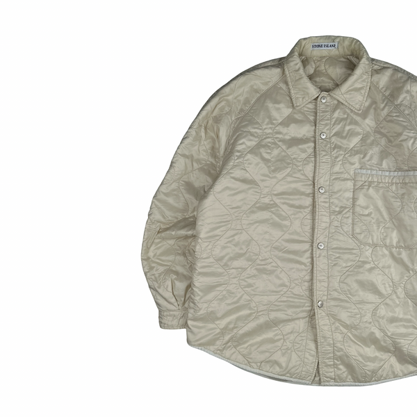 Stone Island 1999 Vintage Cream White Buttoned Quilted Overshirt Jacket - XL