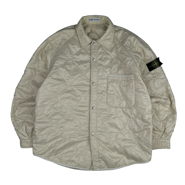 Stone Island 1999 Vintage Cream White Buttoned Quilted Overshirt Jacket - XL