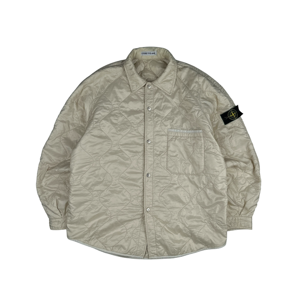 Stone Island 1999 Vintage Cream White Buttoned Quilted Overshirt Jacket - XL