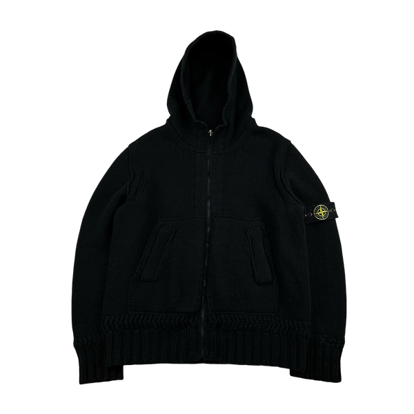 Stone Island 2008 Black Thick Wool Knit Nylon Liner 3 in 1 Jacket - XL