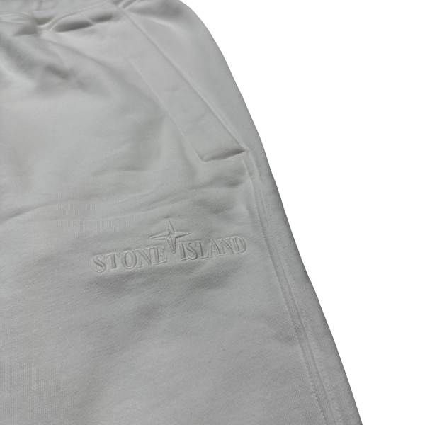Stone Island 2023 Ice White Spellout Cotton Tracksuit Bottoms - Medium & 3XL