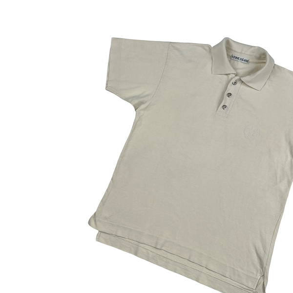 Stone Island 1987's Vintage Cream Cotton Spellout Vintage Polo Shirt - Small