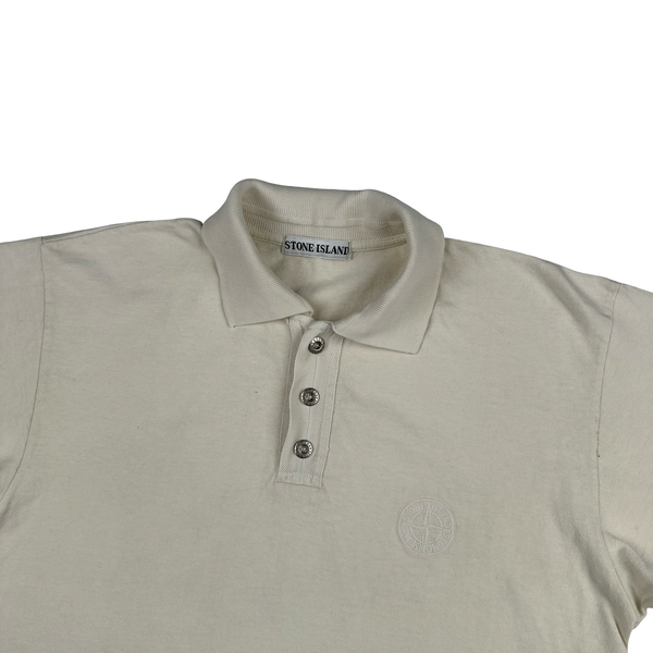 Stone Island 1987's Vintage Cream Cotton Spellout Vintage Polo Shirt - Small