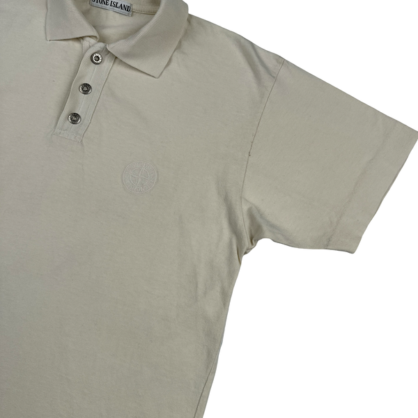 Stone Island 1987's Vintage Cream Cotton Spellout Vintage Polo Shirt - Small
