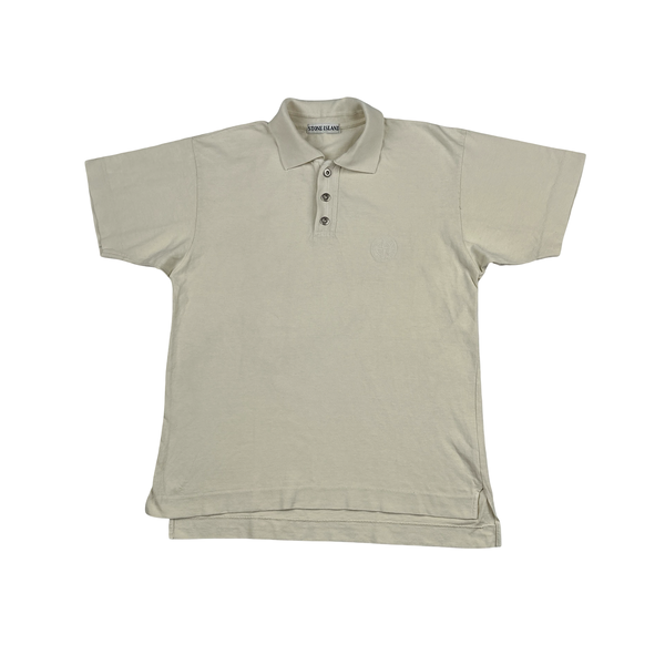 Stone Island 1987's Vintage Cream Cotton Spellout Vintage Polo Shirt - Small