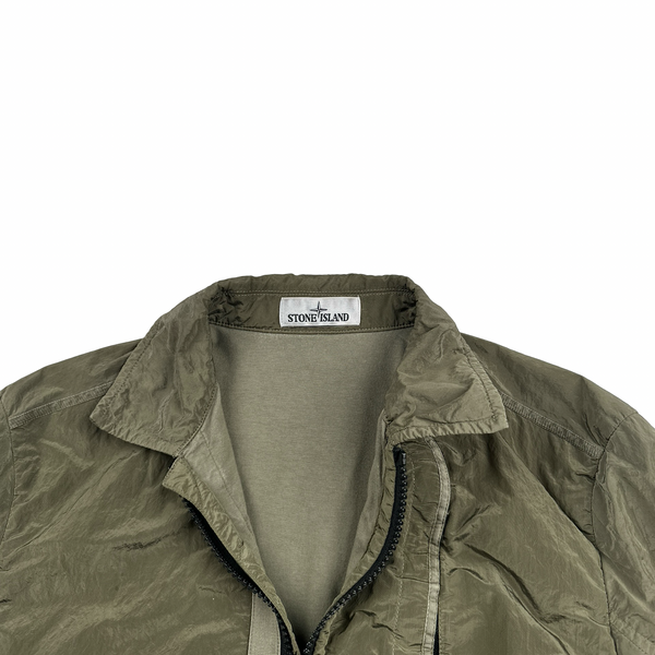 Stone Island Olive Green Shimmer Nylon Metal Cotton Lined Overshirt - Medium