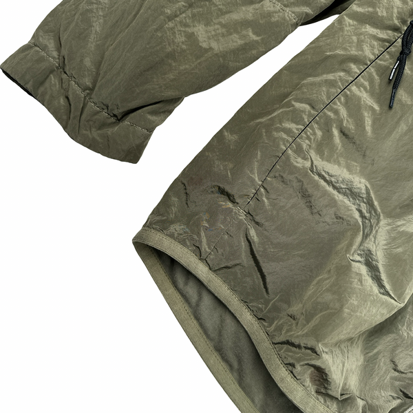 Stone Island Olive Green Shimmer Nylon Metal Cotton Lined Overshirt - Medium