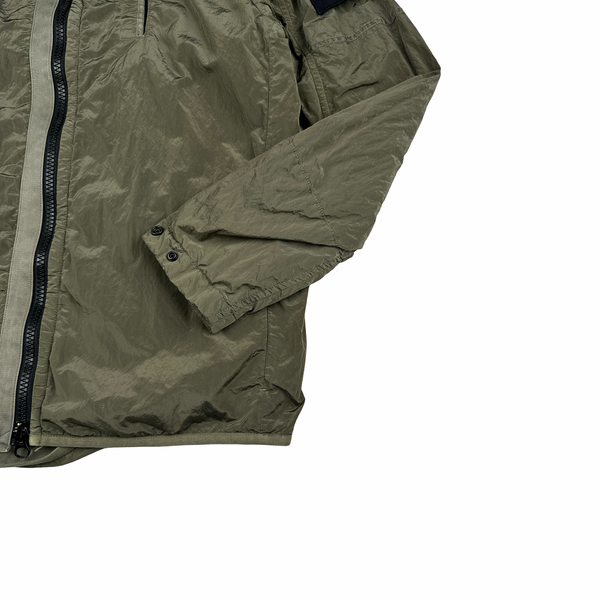Stone Island Olive Green Shimmer Nylon Metal Cotton Lined Overshirt - Medium