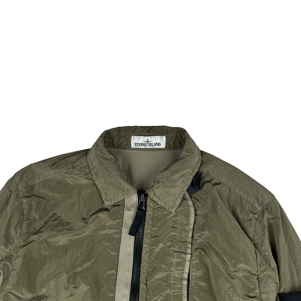Stone Island Olive Green Shimmer Nylon Metal Cotton Lined Overshirt - Medium