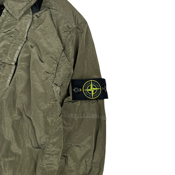 Stone Island Olive Green Shimmer Nylon Metal Cotton Lined Overshirt - Medium