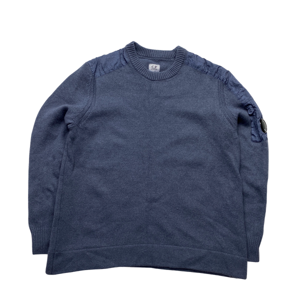 CP Company Blue Heavyweight Knitted Crewneck Jumper - Medium