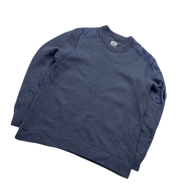 CP Company Blue Heavyweight Knitted Crewneck Jumper - Medium