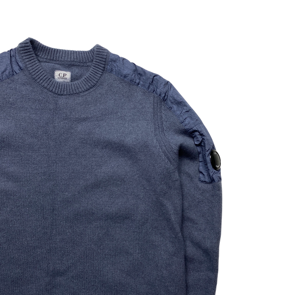 CP Company Blue Heavyweight Knitted Crewneck Jumper - Medium