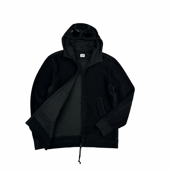 CP Company Black Teddy Fleece Goggle Hoodie Jumper - Medium