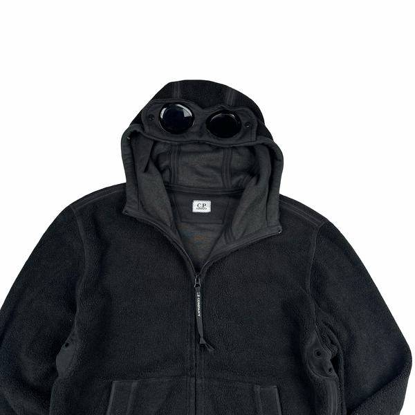 CP Company Black Teddy Fleece Goggle Hoodie Jumper - Medium