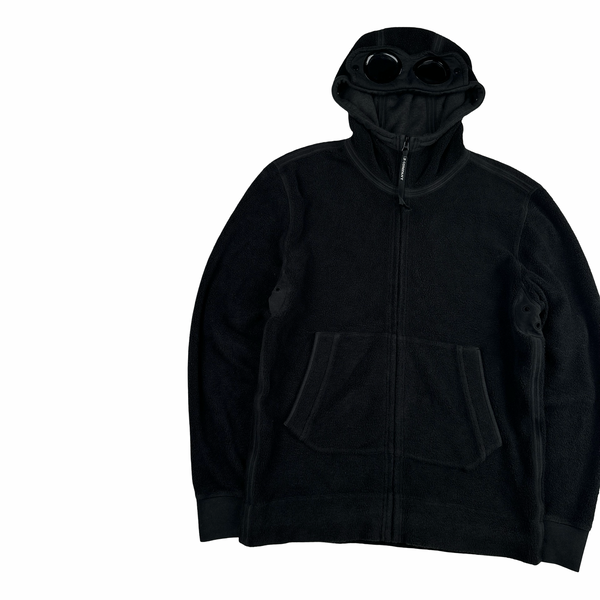 CP Company Black Teddy Fleece Goggle Hoodie Jumper - Medium