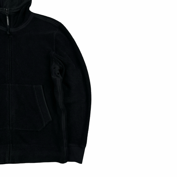 CP Company Black Teddy Fleece Goggle Hoodie Jumper - Medium