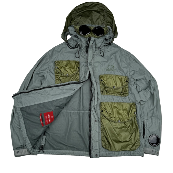 CP Company Grey/Green Taylon L La Mile Goggle Jacket - Large