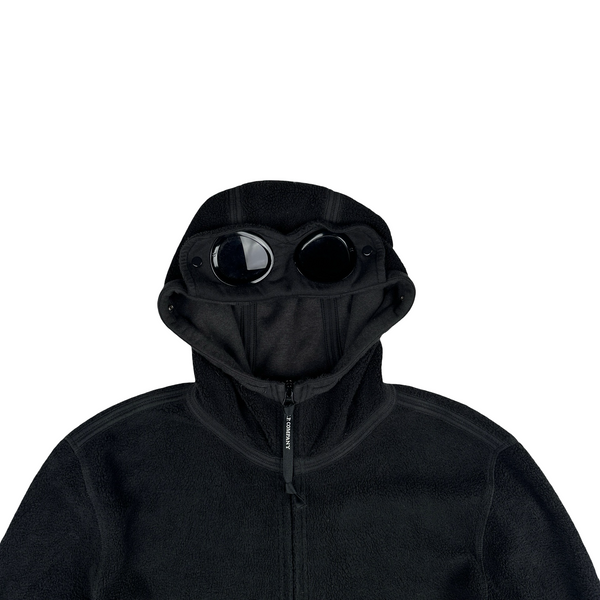CP Company Black Teddy Fleece Goggle Hoodie Jumper - Medium