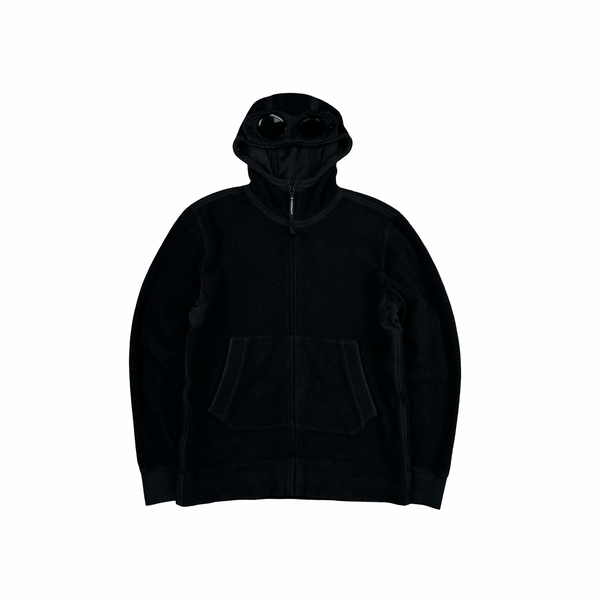 CP Company Black Teddy Fleece Goggle Hoodie Jumper - Medium