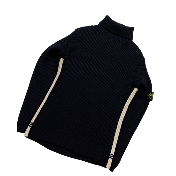 Stone Island 2003 Roll Neck Ribbed Wool Jumper - XXL