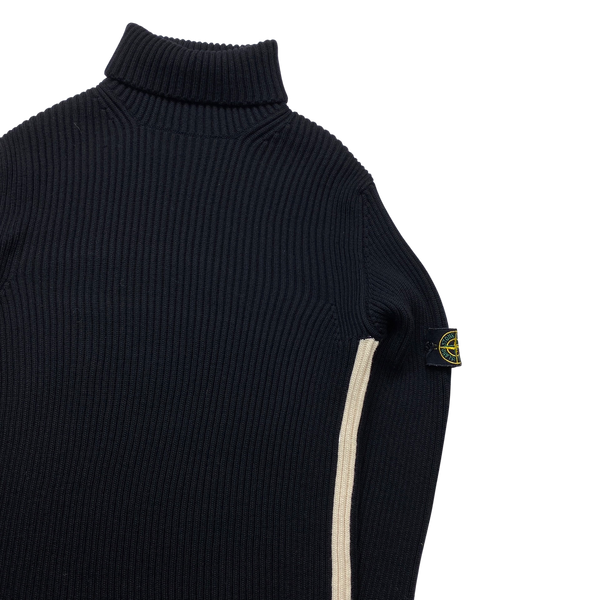 Stone Island 2003 Roll Neck Ribbed Wool Jumper - XXL