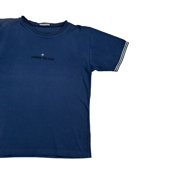 Stone Island Navy Spellout Vintage Cotton T Shirt - Large