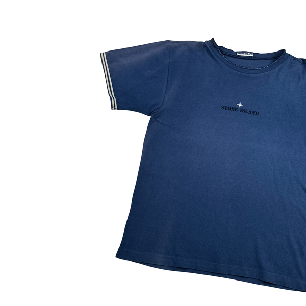 Stone Island Navy Spellout Vintage Cotton T Shirt - Large