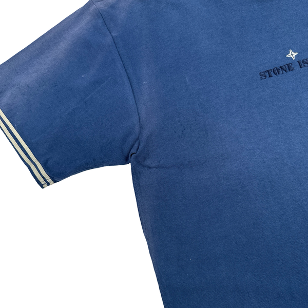 Stone Island Navy Spellout Vintage Cotton T Shirt - Large