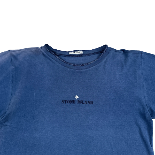 Stone Island Navy Spellout Vintage Cotton T Shirt - Large