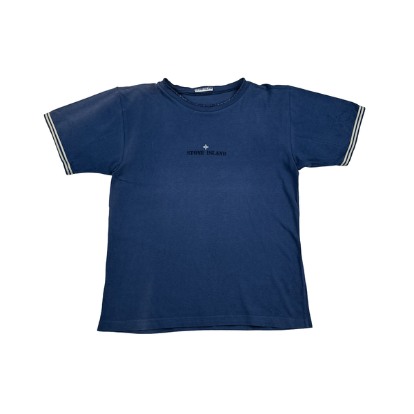 Stone Island Navy Spellout Vintage Cotton T Shirt - Large