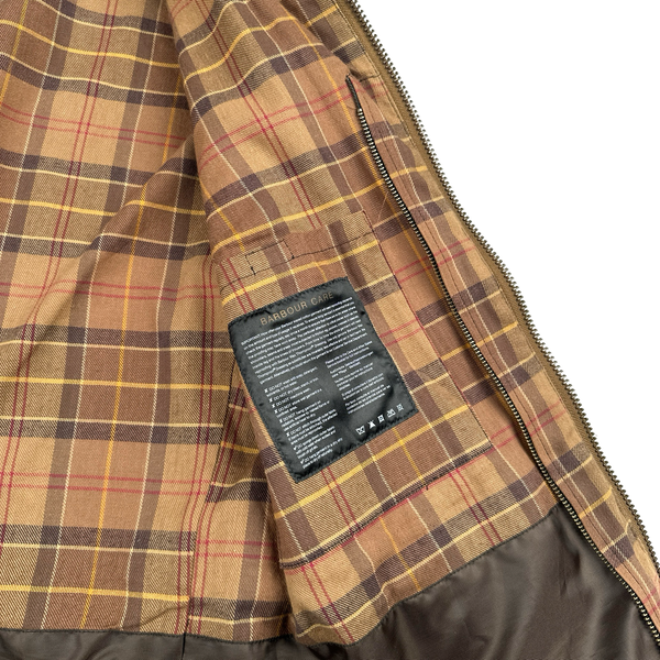 Barbour Brown Waxed Cotton Flannel Lined Field Jacket - Medium
