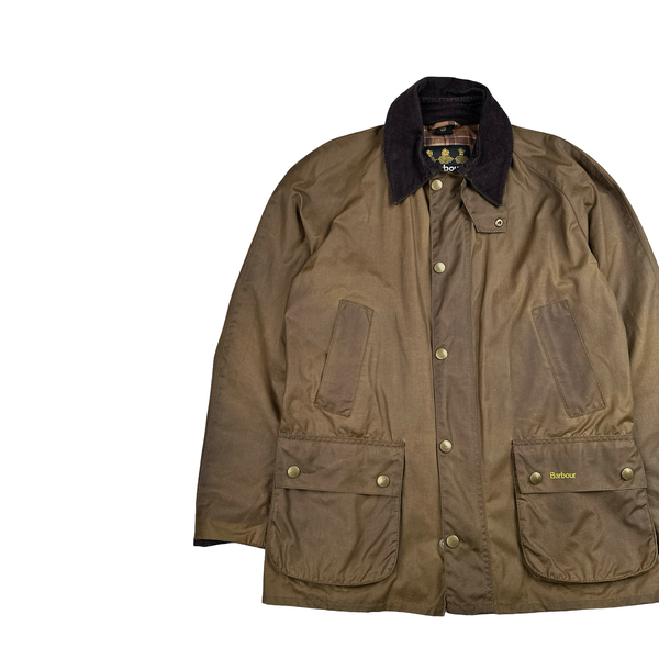 Barbour Brown Waxed Cotton Flannel Lined Field Jacket - Medium